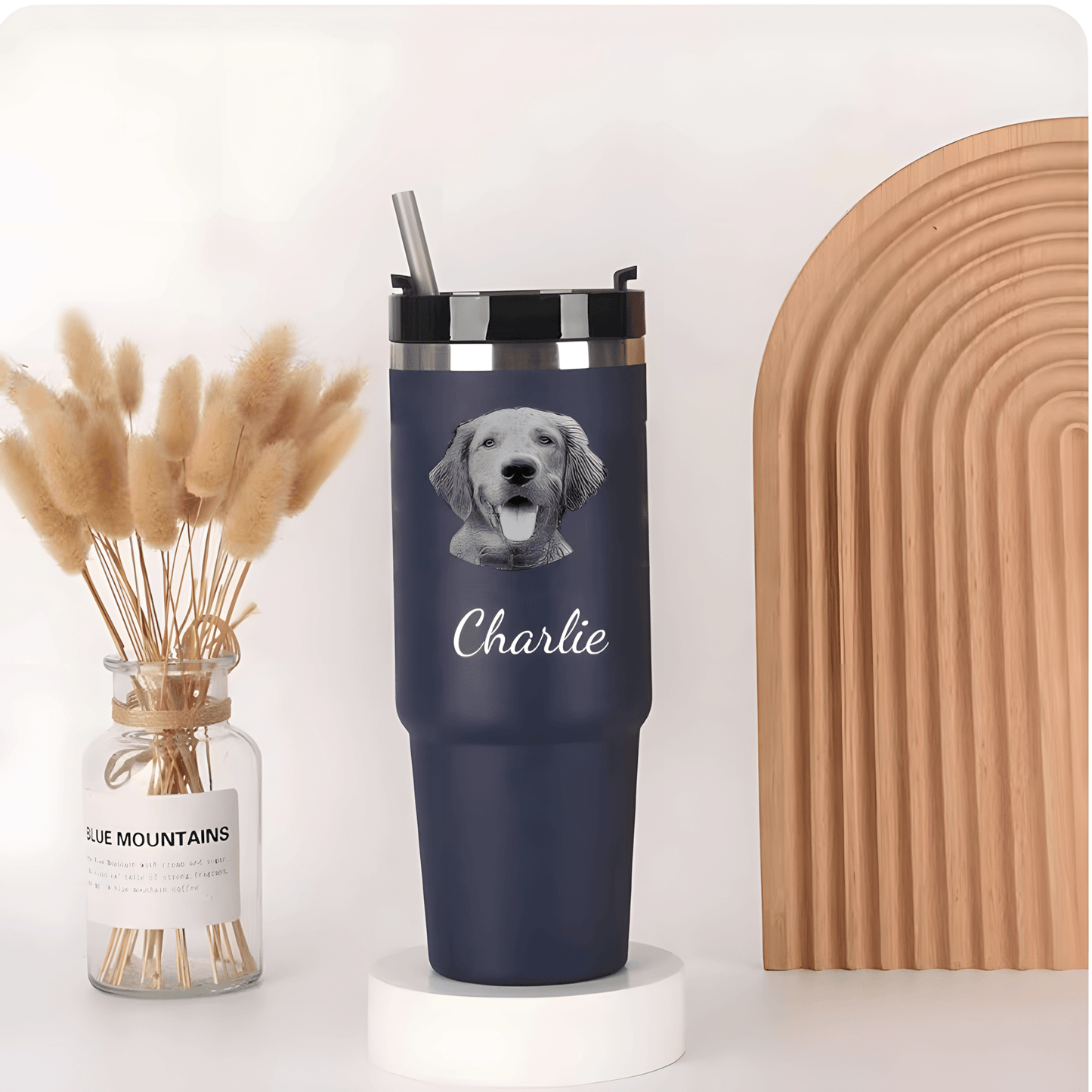 Custom pet Tumbler with photo 30oz, personalized pet portrait pictures cup for pet gift, pet parents tumbler, pet memorial gift,No Handle - ecochicdelight