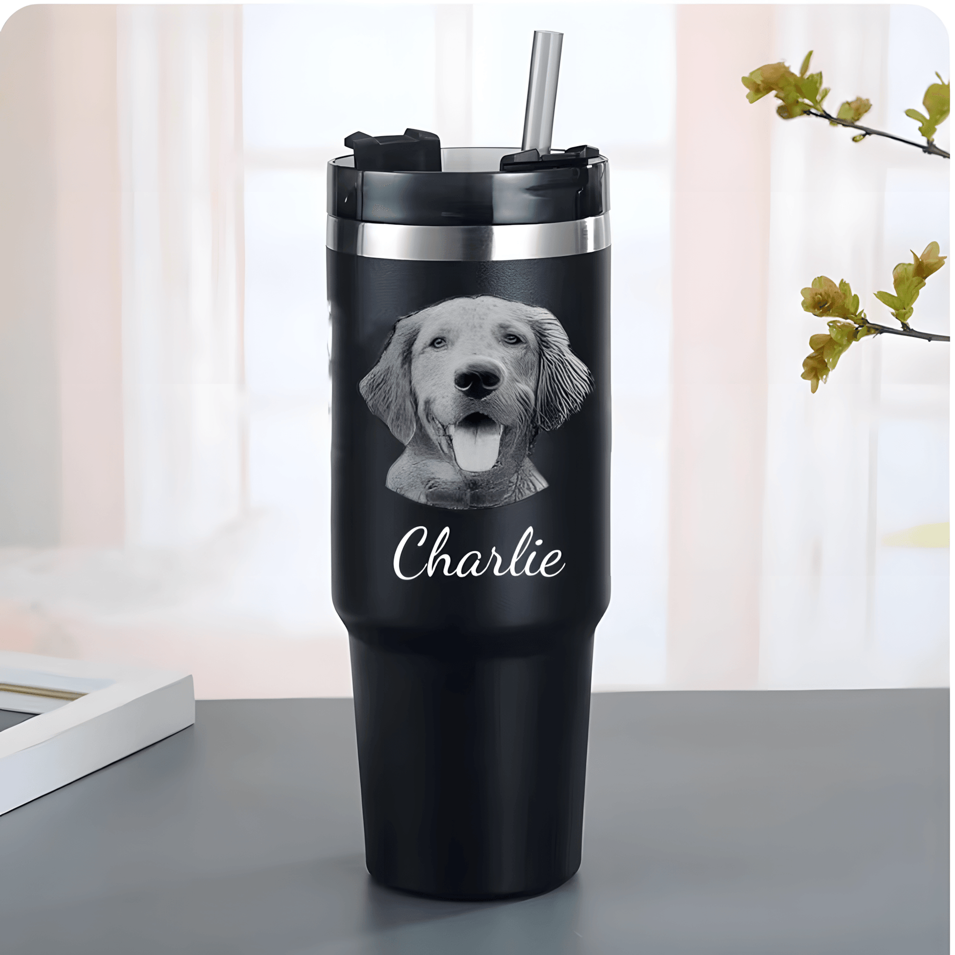 Custom pet Tumbler with photo 30oz, personalized pet portrait pictures cup for pet gift, pet parents tumbler, pet memorial gift，No Handle - ecochicdelight