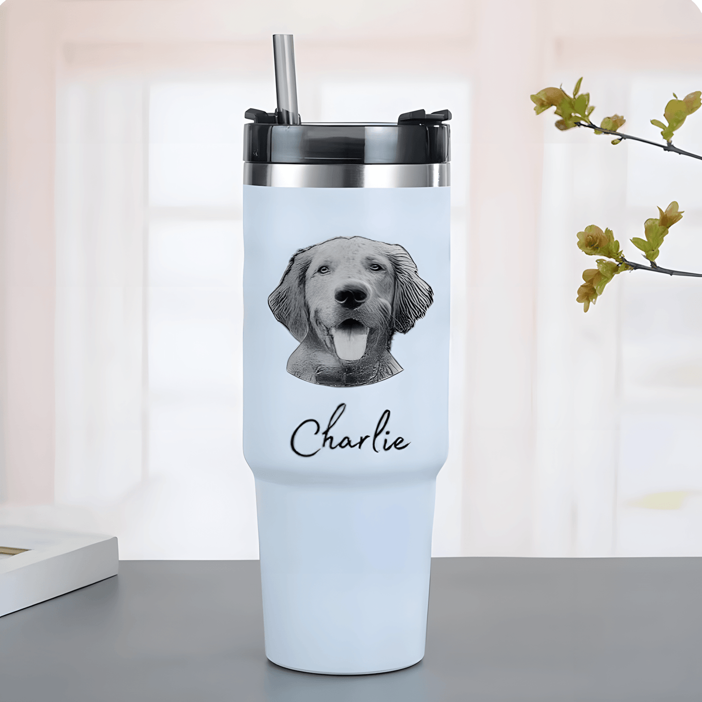 Custom pet Tumbler with photo 30oz, personalized pet portrait pictures cup for pet gift, pet parents tumbler, pet memorial gift，No Handle - ecochicdelight