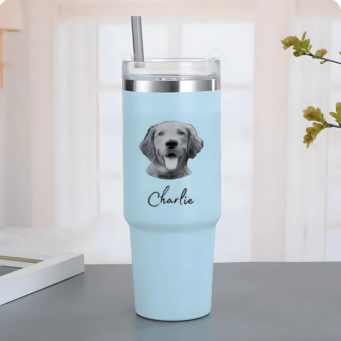 Custom pet Tumbler with photo 30oz, personalized pet portrait pictures cup for pet gift, pet parents tumbler, pet memorial gift，No Handle - ecochicdelight