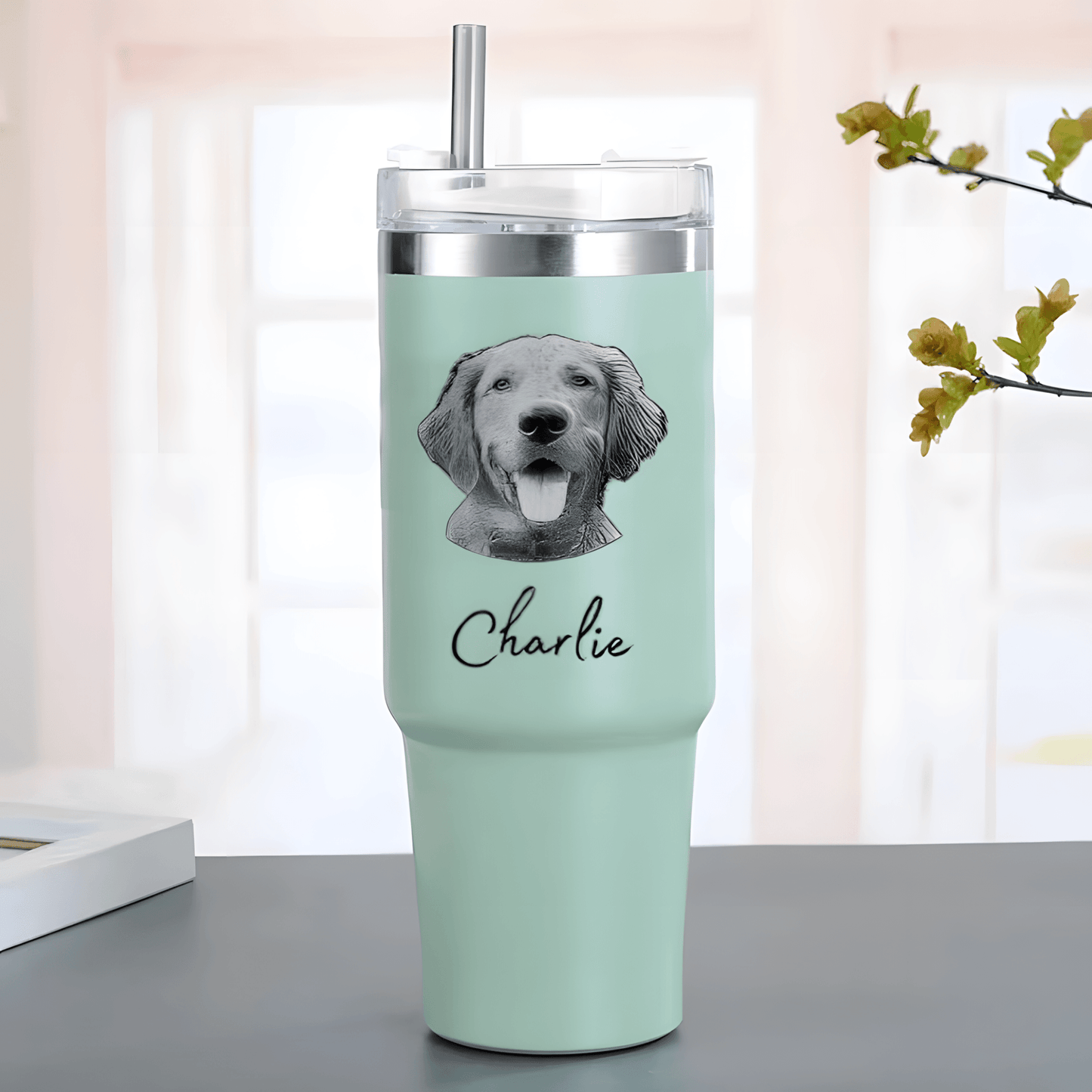 Custom pet Tumbler with photo 30oz, personalized pet portrait pictures cup for pet gift, pet parents tumbler, pet memorial gift，No Handle - ecochicdelight