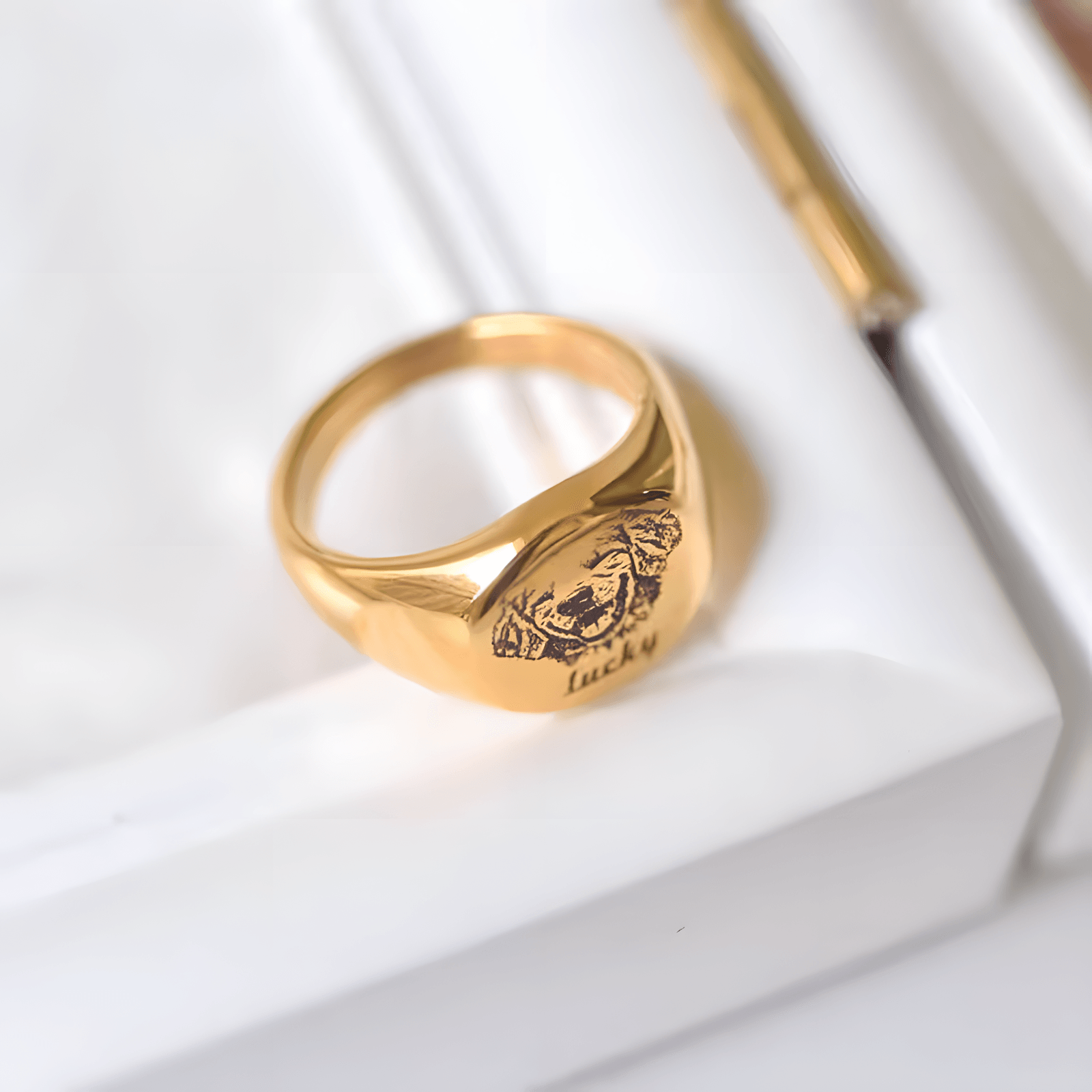 Custom Golden color Pet Portrait Ring Personalized Ring Gift Custom Pet Portrait Ring Trendy Jewelry for Cat Best Pet Gift - ecochicdelight