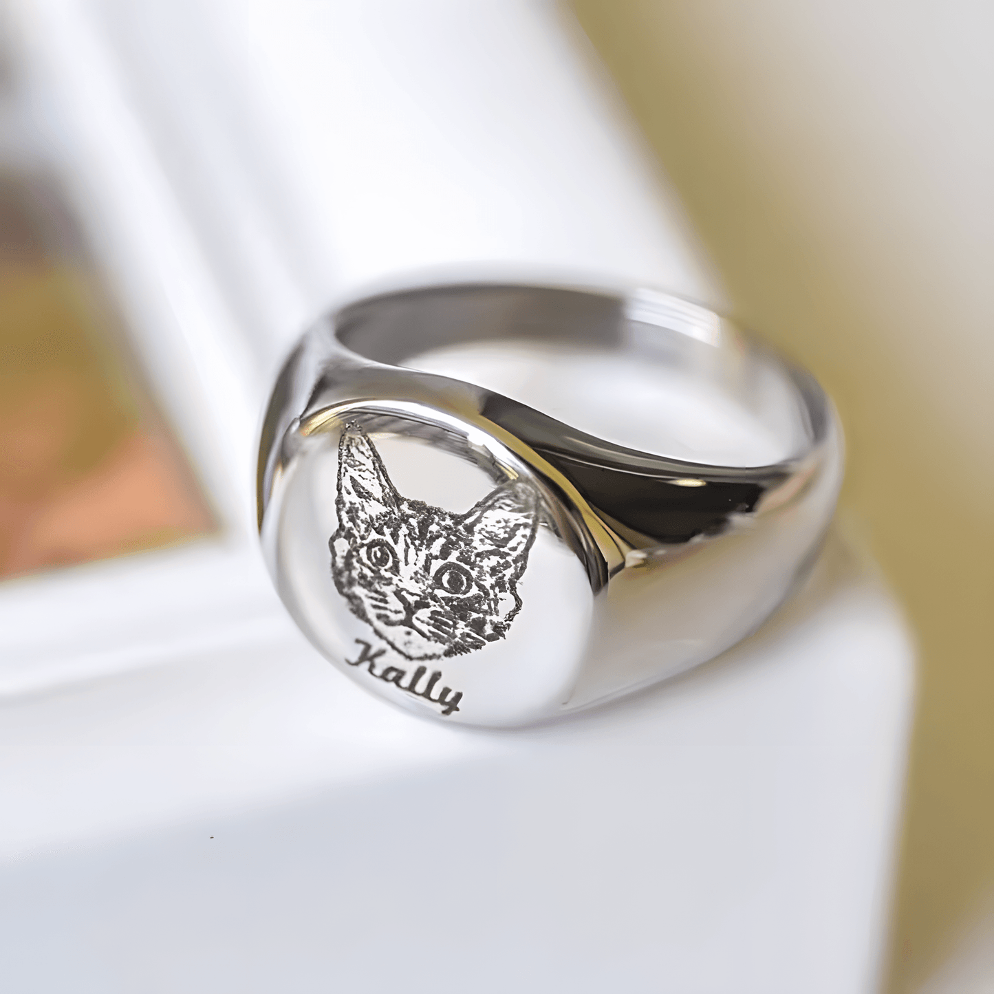 Custom Golden color Pet Portrait Ring Personalized Ring Gift Custom Pet Portrait Ring Trendy Jewelry for Cat Best Pet Gift - ecochicdelight