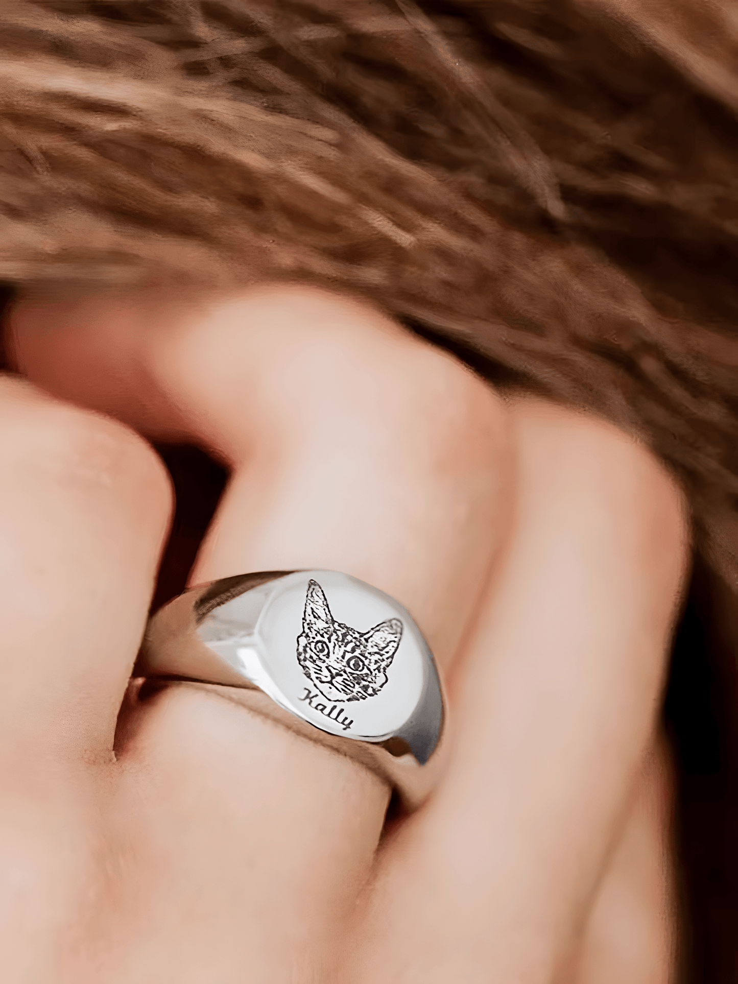 Custom Golden color Pet Portrait Ring Personalized Ring Gift Custom Pet Portrait Ring Trendy Jewelry for Cat Best Pet Gift - ecochicdelight